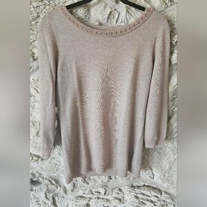 Banana Republic Heather Poly/Wool Beaded Scoop Neck Sweater size M